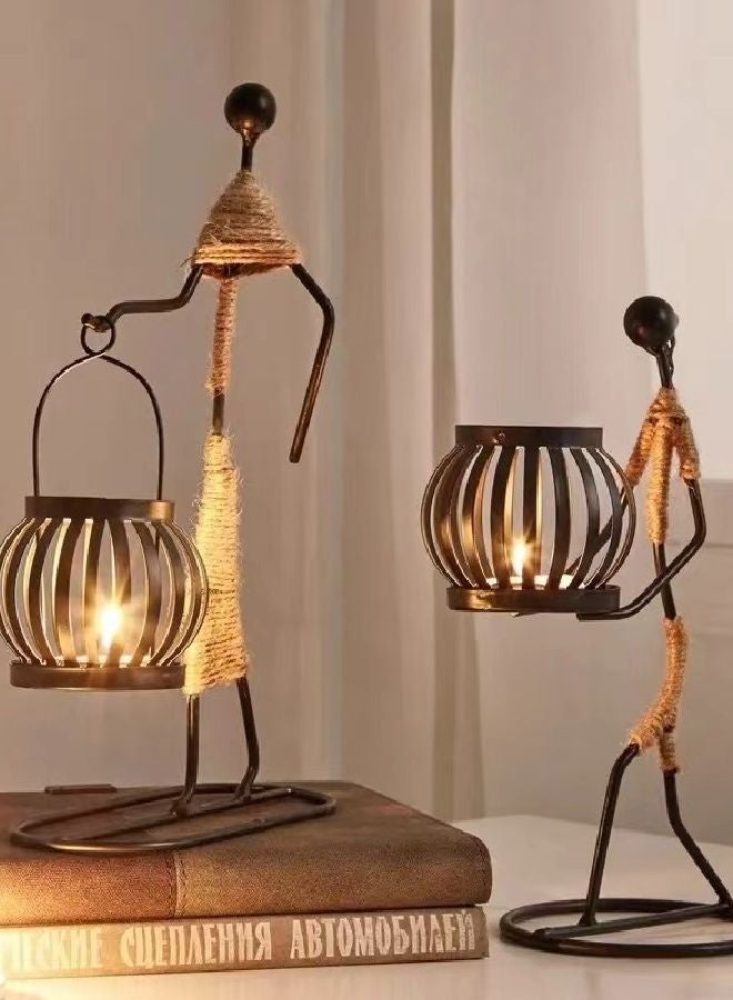 2 Pcs Metal Candle Holders for Candles - Nordic Metal Candlestick Candle Holder, Creative Candlestick,Fashionable Decor Candle Holder Home Decor Candle Holder,Little Girl Shaped with Hemp Rope - Image 1