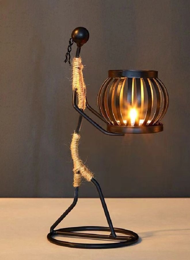 2 Pcs Metal Candle Holders for Candles - Nordic Metal Candlestick Candle Holder, Creative Candlestick,Fashionable Decor Candle Holder Home Decor Candle Holder,Little Girl Shaped with Hemp Rope - Image 2