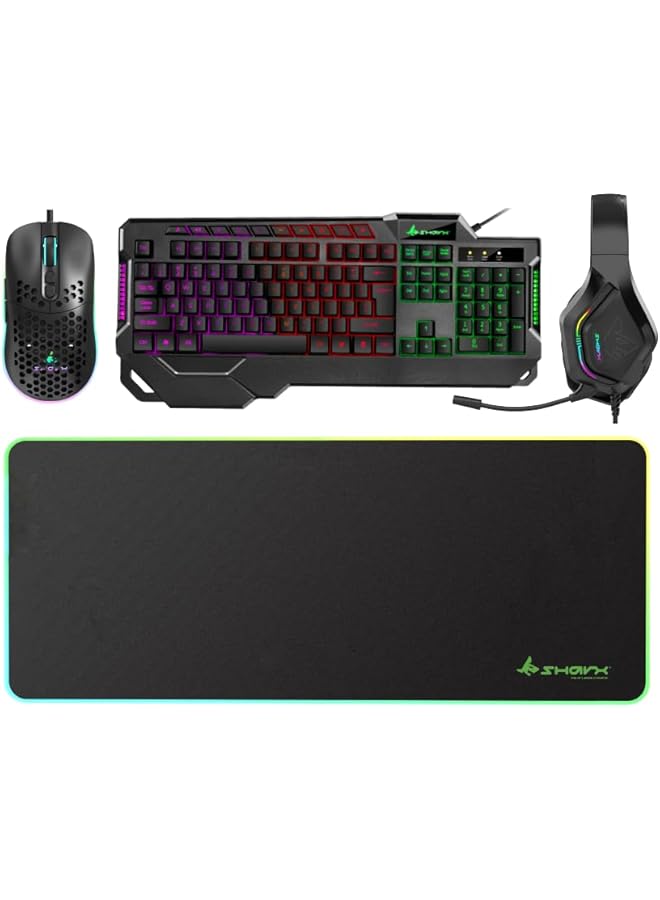 SHARX Sharks 4 In 1 Bundle Js4X1 Gaming Keyboard (Backlit En/Ar 104 Keys) Gaming Mouse (Rgb 7200 Dpi 700Fps) Headset (Rgb 50Mm Speakers Noise Cancelling Microphone) Rgb Mouse Surface (800X400Mm) - Image 2