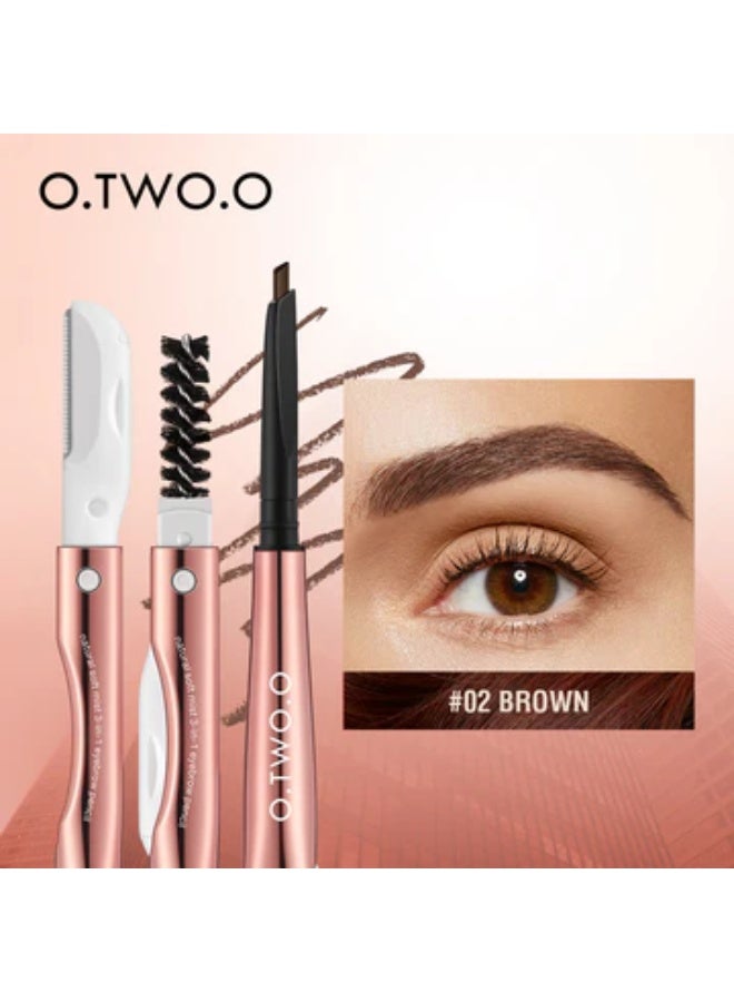 أو.تو.أو o.two.o  قلم حواجب طبيعي ناعم 3 في 1 02 بنى - Image 1