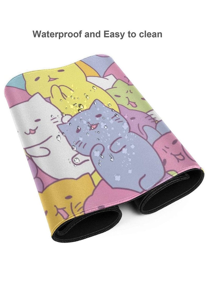 Excefore Cute Cat Gaming Mouse Pad XL, Extended Large Mouse Mat Desk Pad, Stitched Edges Mousepad, Long Non-Slip Rubber Base Mice Pad, 31.5 X 11.8 Inch - Image 4