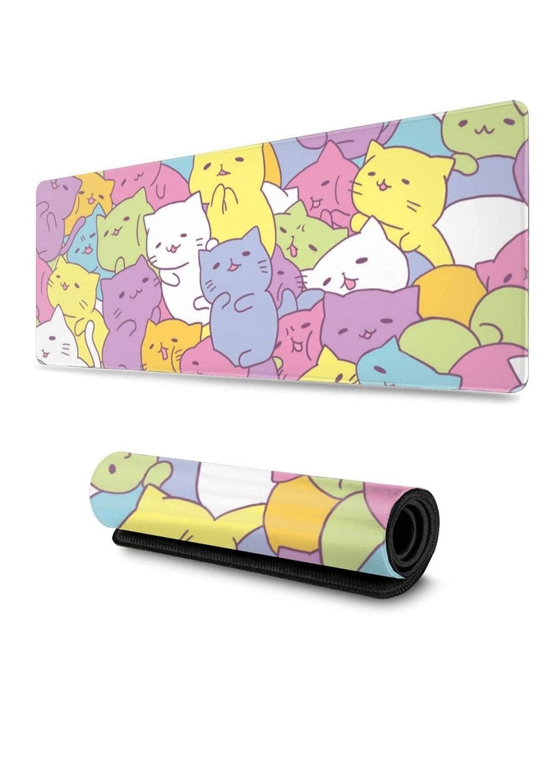Excefore Cute Cat Gaming Mouse Pad XL, Extended Large Mouse Mat Desk Pad, Stitched Edges Mousepad, Long Non-Slip Rubber Base Mice Pad, 31.5 X 11.8 Inch - Image 1