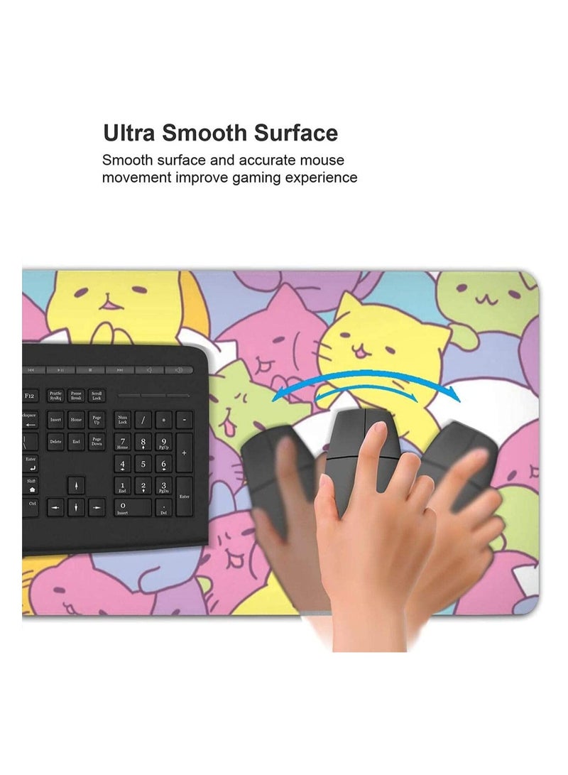 Excefore Cute Cat Gaming Mouse Pad XL, Extended Large Mouse Mat Desk Pad, Stitched Edges Mousepad, Long Non-Slip Rubber Base Mice Pad, 31.5 X 11.8 Inch - Image 5
