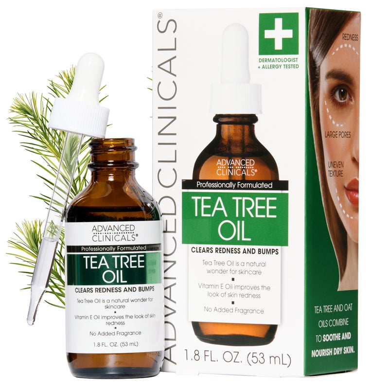 Advanced Clinicals Tea Tree Oil For Skin Facial Serum | Tea Tree Serum For Face With Vitamin E + Botanicals To Help Improve Appearance Of Large Pores & Skintone For Smoother Looking Skin, 1.8 Fl Oz - Image 1