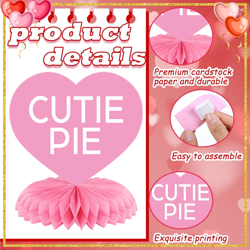 Weekgrat 12 Pcs Valentine's Day Honeycomb Centerpieces Valentines Decorations 3D Paper Valentine Heart Honeycomb Valentine Conversation Hearts Decorations for Valentine's Day Party Table Decor - Image 5
