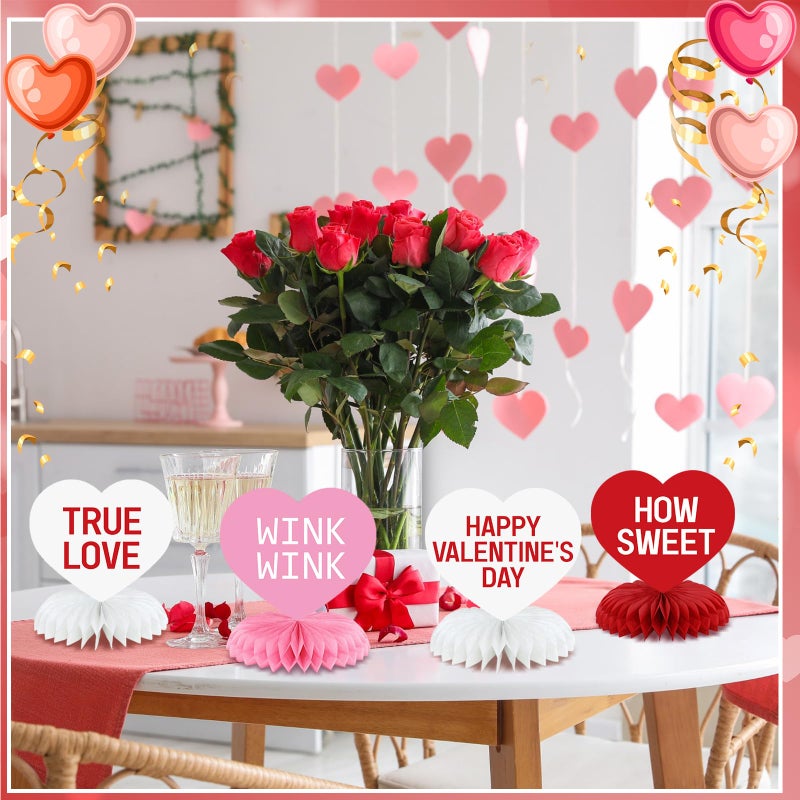 Weekgrat 12 Pcs Valentine's Day Honeycomb Centerpieces Valentines Decorations 3D Paper Valentine Heart Honeycomb Valentine Conversation Hearts Decorations for Valentine's Day Party Table Decor - Image 3