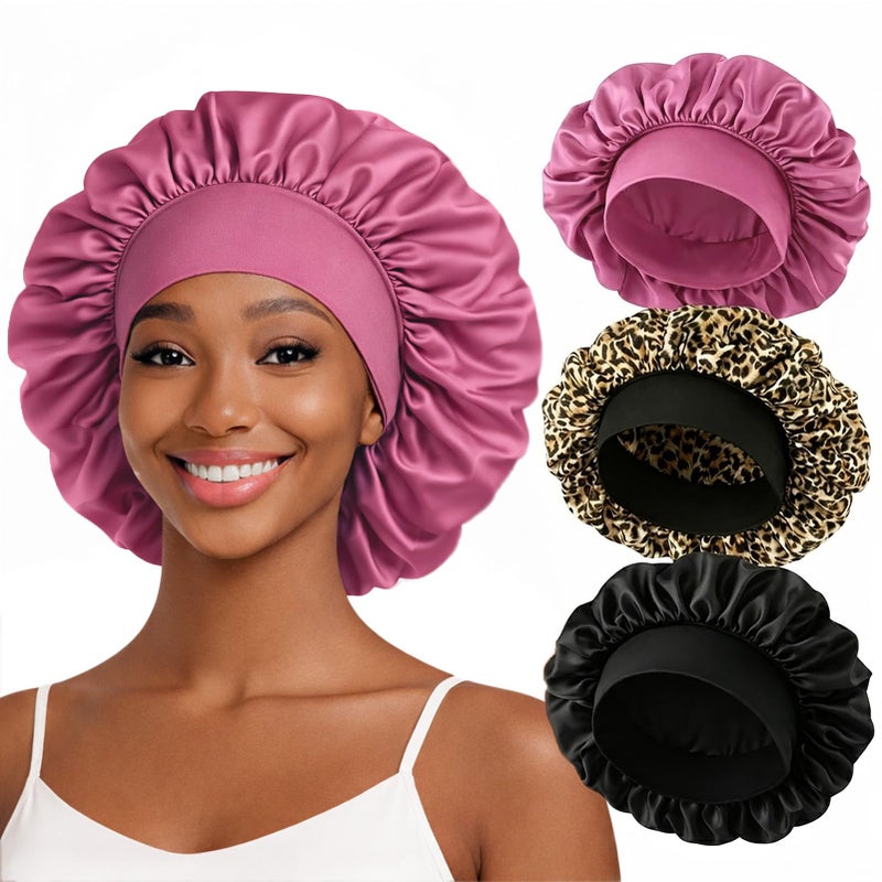 ZHENSILK 3PCS Silk Sleep Bonnet for Women Large Satin Hair Caps with Elastic Band for Curly Hair and Frizz Control - Image 2