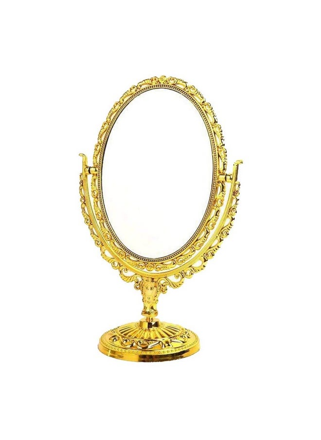 BESPORTBLE Golden Metal Tabletop Antique Makeup Mirror With Stand Vintage Swivel Double Sided Cosmetic Mirror With Frame Oval Dressing Mirror For Bathroom Bedroom  - Image 1
