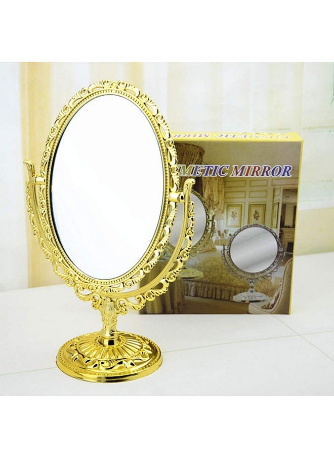 BESPORTBLE Golden Metal Tabletop Antique Makeup Mirror With Stand Vintage Swivel Double Sided Cosmetic Mirror With Frame Oval Dressing Mirror For Bathroom Bedroom  - Image 2