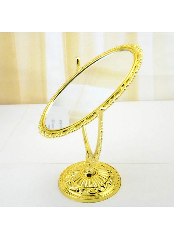 BESPORTBLE Golden Metal Tabletop Antique Makeup Mirror With Stand Vintage Swivel Double Sided Cosmetic Mirror With Frame Oval Dressing Mirror For Bathroom Bedroom  - Image 3