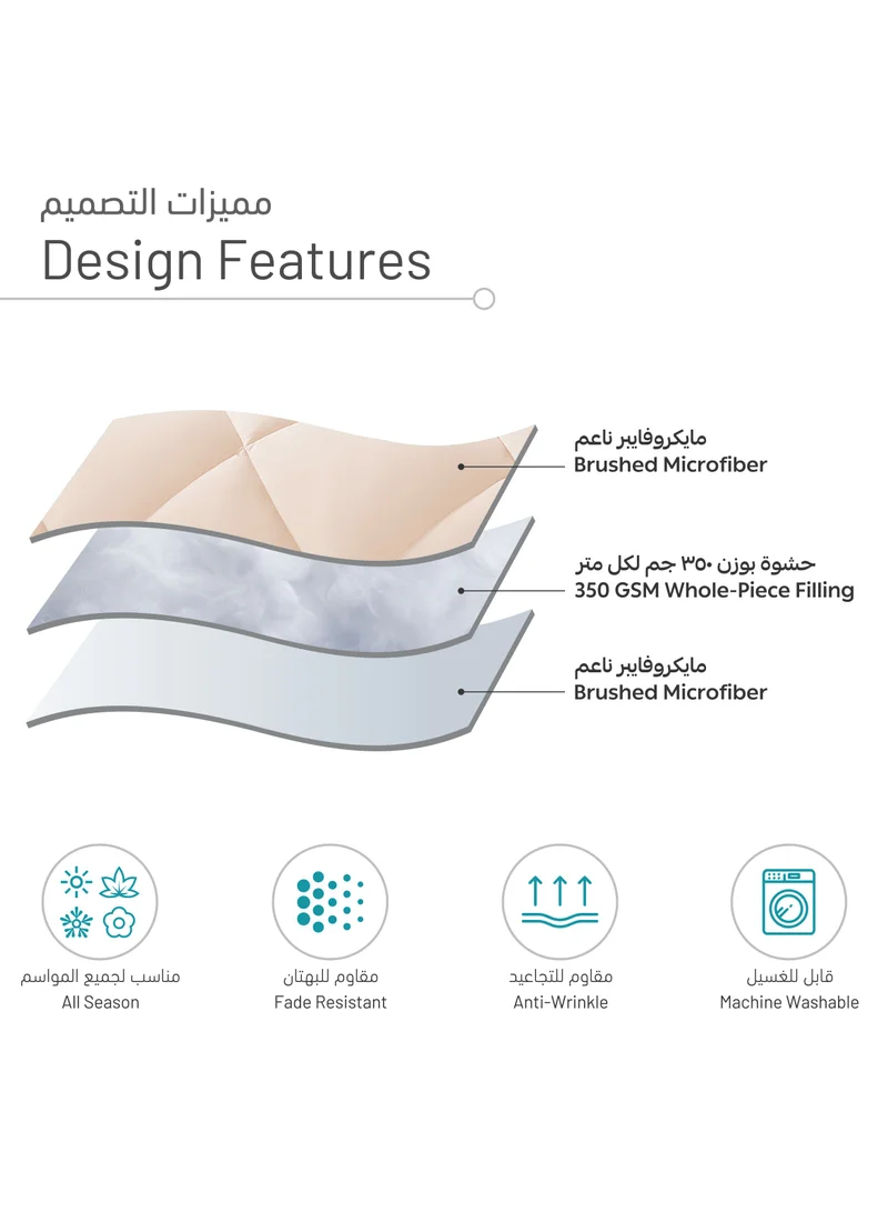 Donetella Bedding Comforter Set, Single Size Fits 120x200 cm - 4-Pcs Solid Quilted Bed Set, Microfiber Fabric - 1 Comforter, 1 Fitted Sheet And 2 Pillow Shams