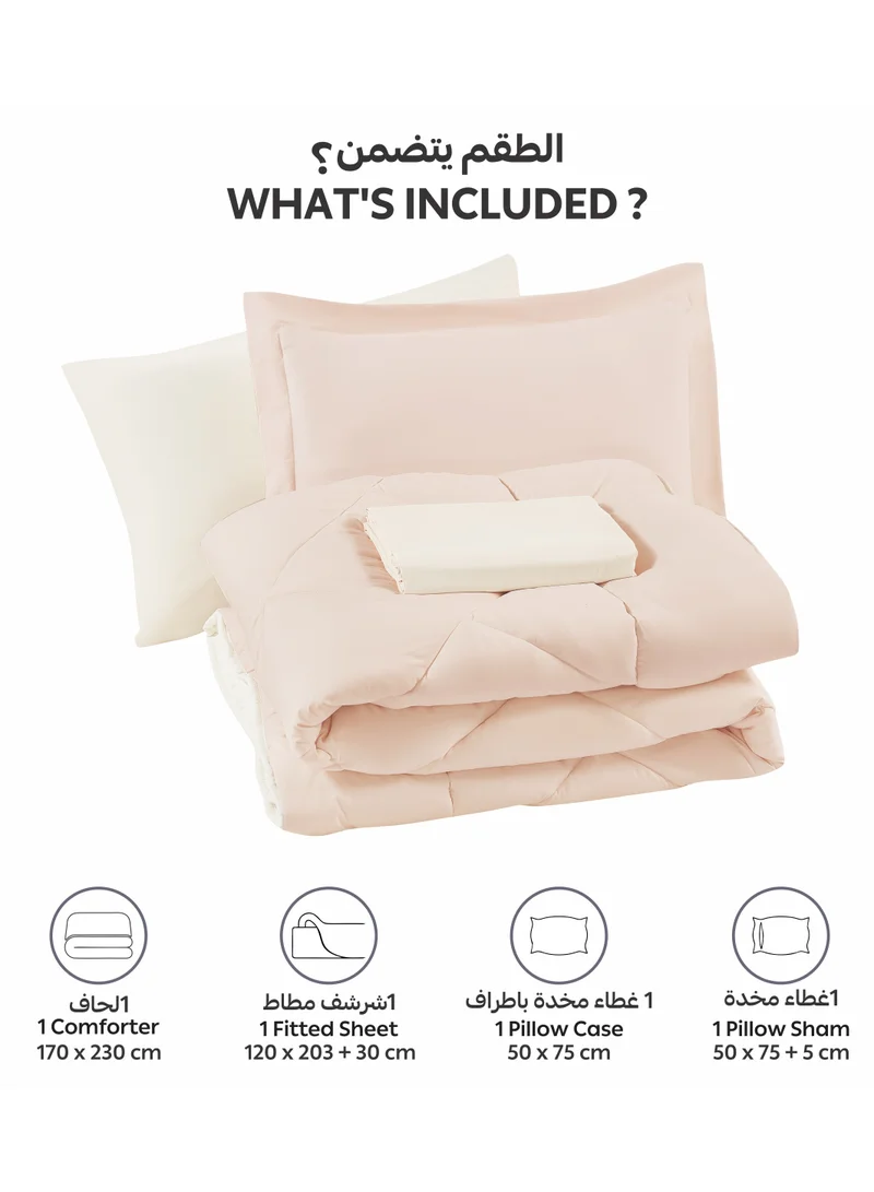 Donetella Bedding Comforter Set, Single Size Fits 120x200 cm - 4-Pcs Solid Quilted Bed Set, Microfiber Fabric - 1 Comforter, 1 Fitted Sheet And 2 Pillow Shams