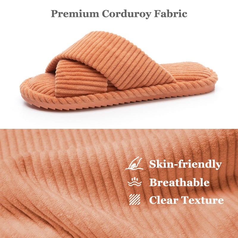 GOEWY House Slippers for Women Fuzzy Womens Slippers Indoor Outdoor Open Toe With Cross Band Corduroy Memory Foam Warm Gifts for Woman Size 7 8.5 Orange - Image 5