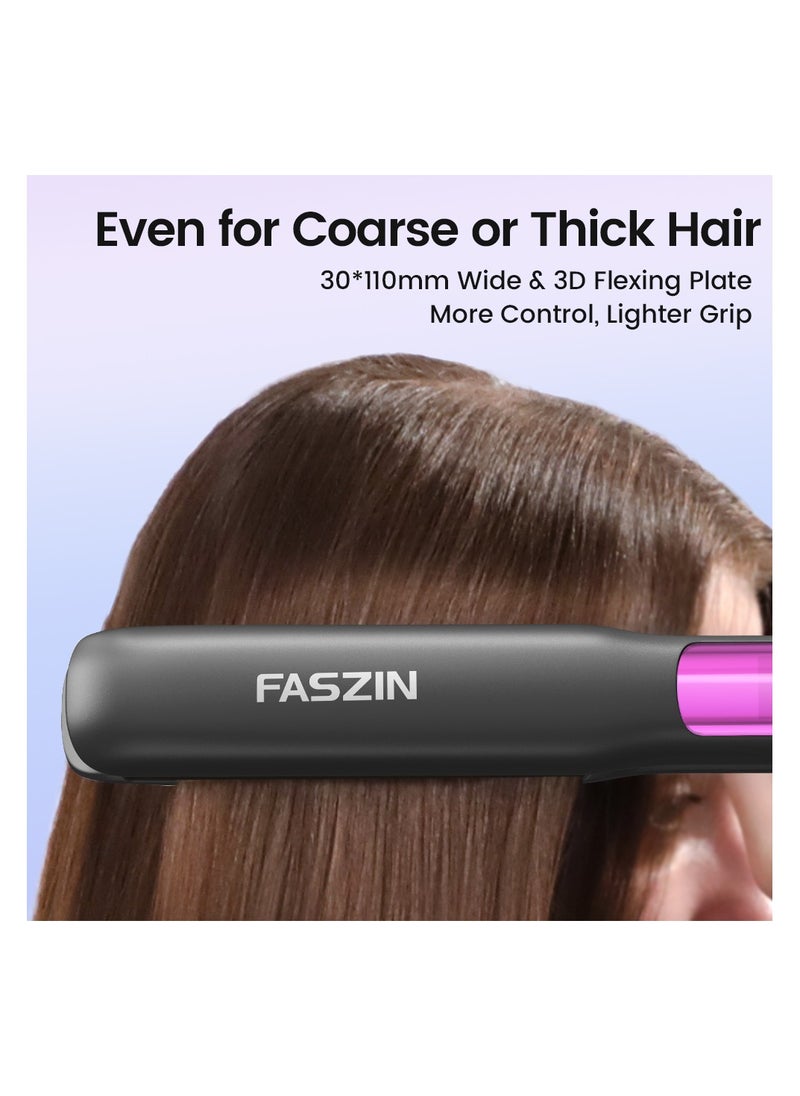 Ionic Hair Straightener Fast Heating Titanium Flat with Negative Ions to Create Sleek Style 3D Floating Wide Plate for both Thick and Thin Hair