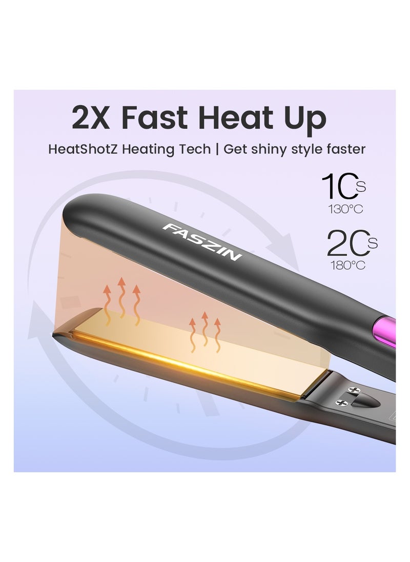 Ionic Hair Straightener Fast Heating Titanium Flat with Negative Ions to Create Sleek Style 3D Floating Wide Plate for both Thick and Thin Hair