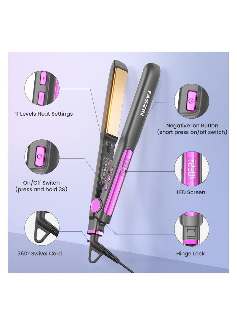 Ionic Hair Straightener Fast Heating Titanium Flat with Negative Ions to Create Sleek Style 3D Floating Wide Plate for both Thick and Thin Hair