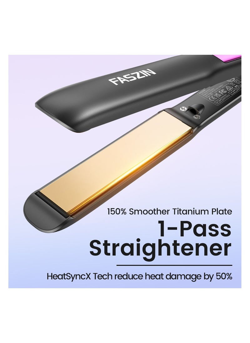 Ionic Hair Straightener Fast Heating Titanium Flat with Negative Ions to Create Sleek Style 3D Floating Wide Plate for both Thick and Thin Hair