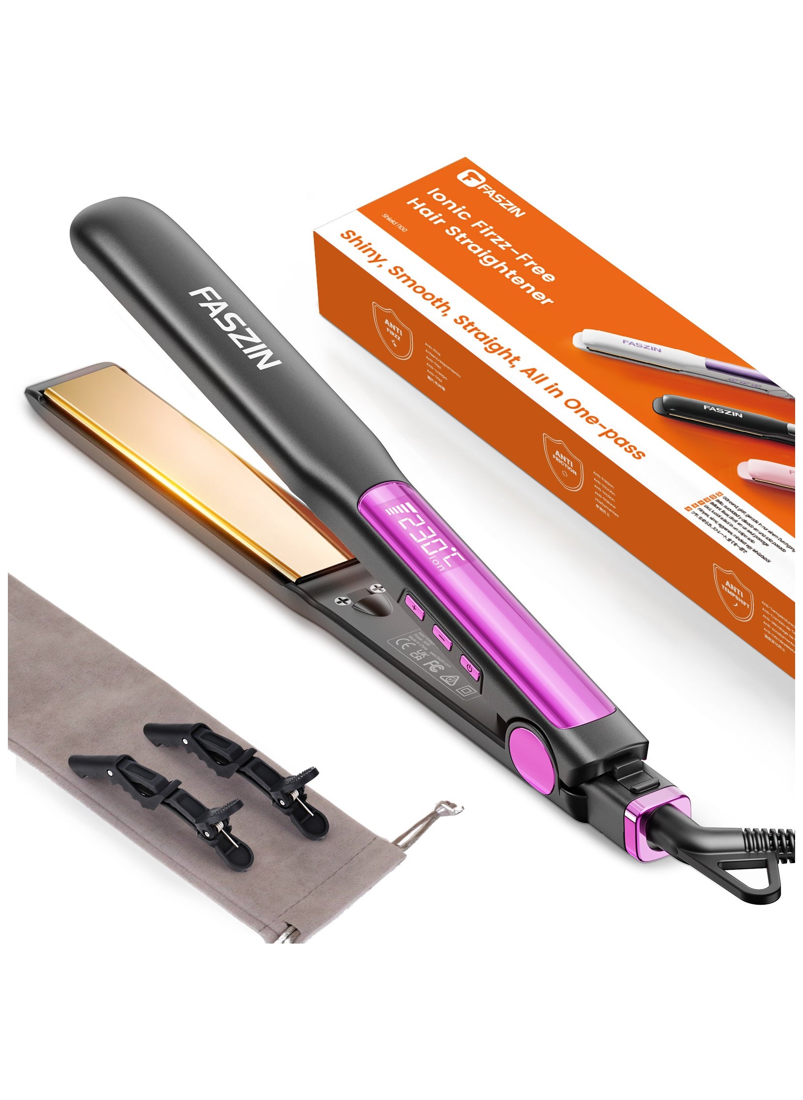 Ionic Hair Straightener Fast Heating Titanium Flat with Negative Ions to Create Sleek Style 3D Floating Wide Plate for both Thick and Thin Hair 