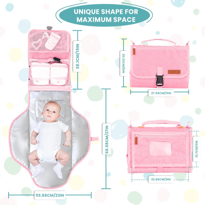 UBRAVOO Portable Diaper Changing Pad - Baby Diaper Changer Travel Bag with Wipes Pocket, Smart Design Portable Changing Mat, Infant Travel Station Kit, Gift for Newborn Girl & Boy (Pink) - Image 2