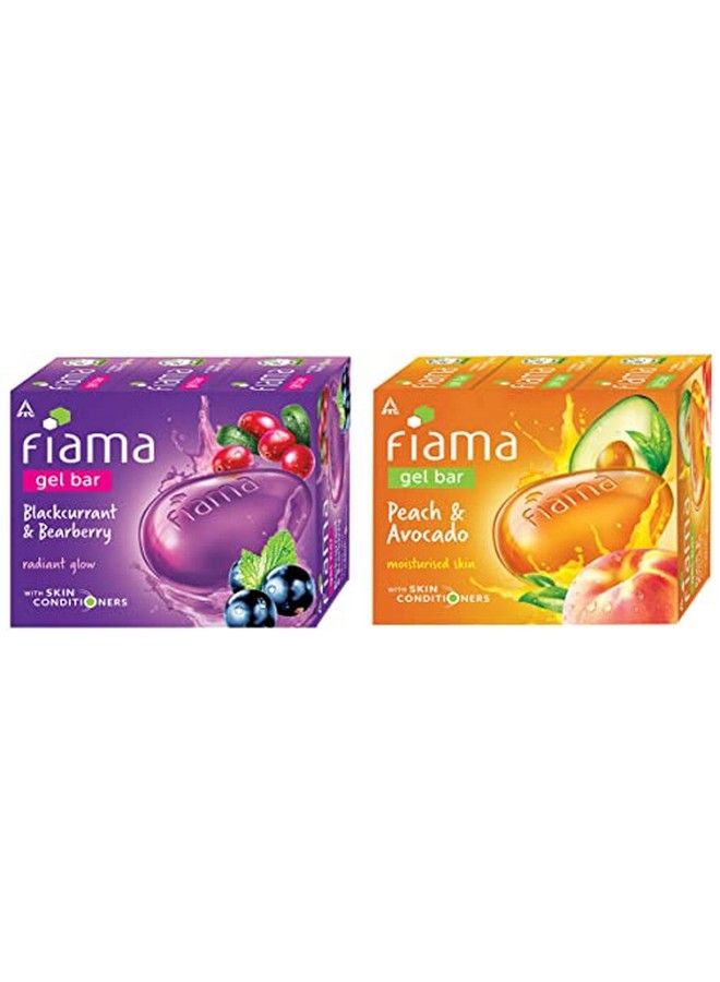 Fiama Gel Bar Blackcurrant And Bearberry For Radiant Glowing Skin 125 G Soap (Pack Of 3) & Gel Bar Peach And Avocado For Moisturized Skin 125 G Soap (Pack Of 3) - Image 1
