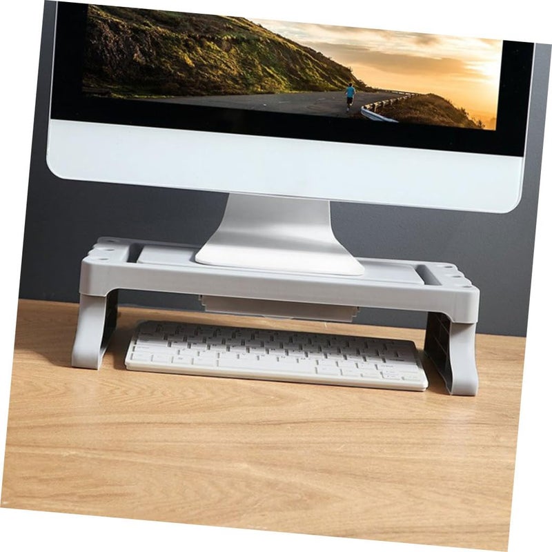 Multifunctional Monitor Stand Riser With Storage Drawer Gray Desktop Organizer Shelf - Image 5