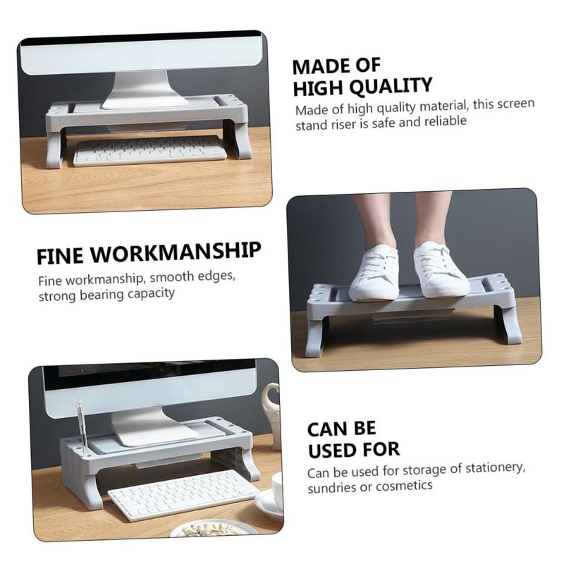 Multifunctional Monitor Stand Riser With Storage Drawer Gray Desktop Organizer Shelf - Image 4