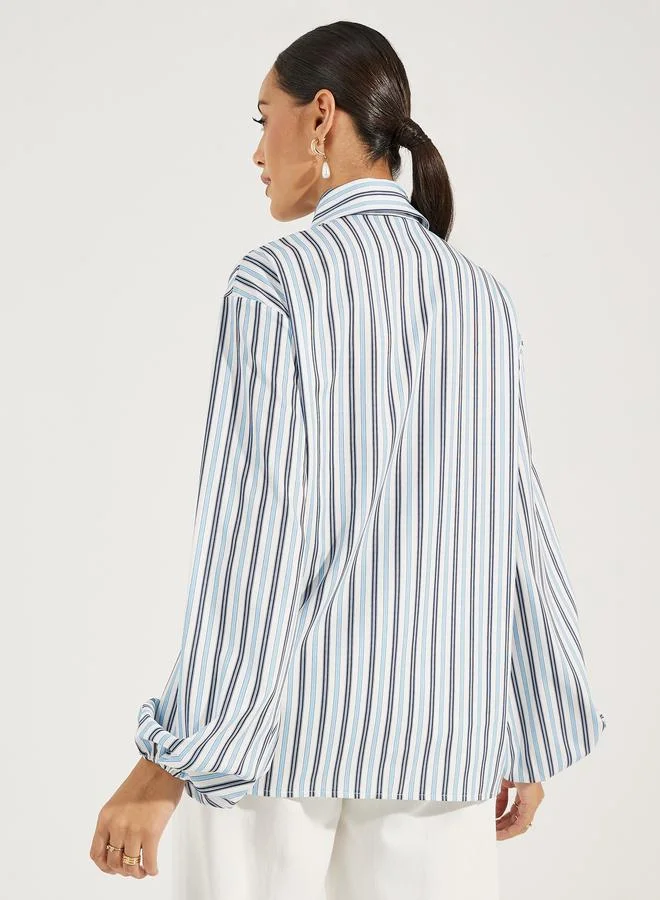 ستايلي Striped Relaxed Fit Shirt with Neck Tie Detail