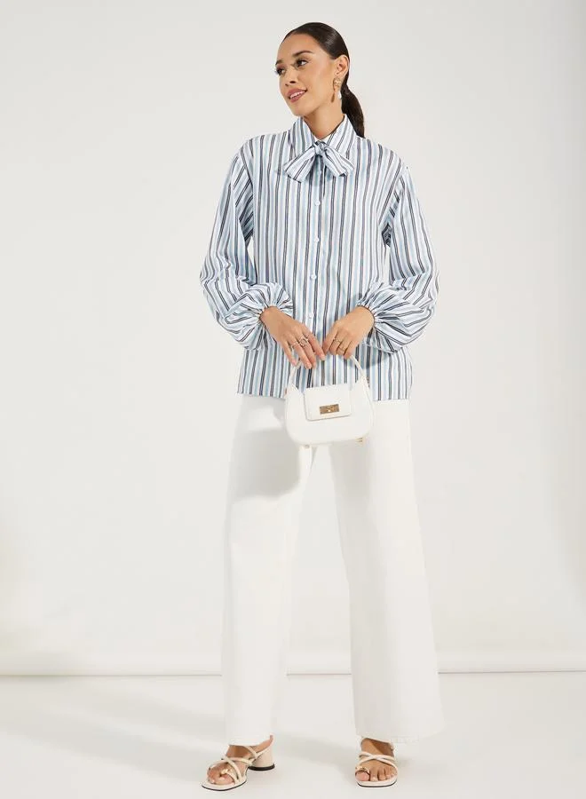 ستايلي Striped Relaxed Fit Shirt with Neck Tie Detail