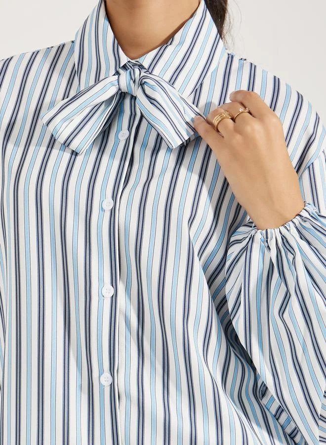 ستايلي Striped Relaxed Fit Shirt with Neck Tie Detail