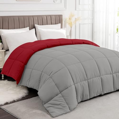 Razzai All-Season Comforter 220 GSM | Super Soft Fluffy & Lightweight Comforter Double Bed Comforter (92" x 106" Inches/233cm x 269cm) - King Size Comforter | Silver/Burgundy - Image 4