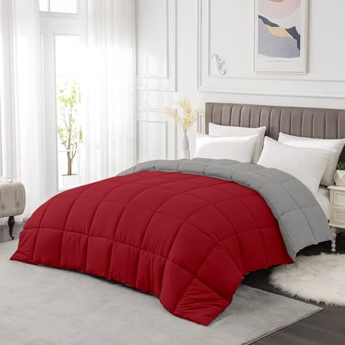 Razzai All-Season Comforter 220 GSM | Super Soft Fluffy & Lightweight Comforter Double Bed Comforter (92" x 106" Inches/233cm x 269cm) - King Size Comforter | Silver/Burgundy - Image 3