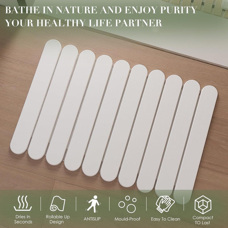 SGQQ Diatomite Stone Bath Mat - Foldable, Rollyable, Bathroom Stone Mat Quick Drying,Non Slip Bath Mat (23'*15') White - Image 2
