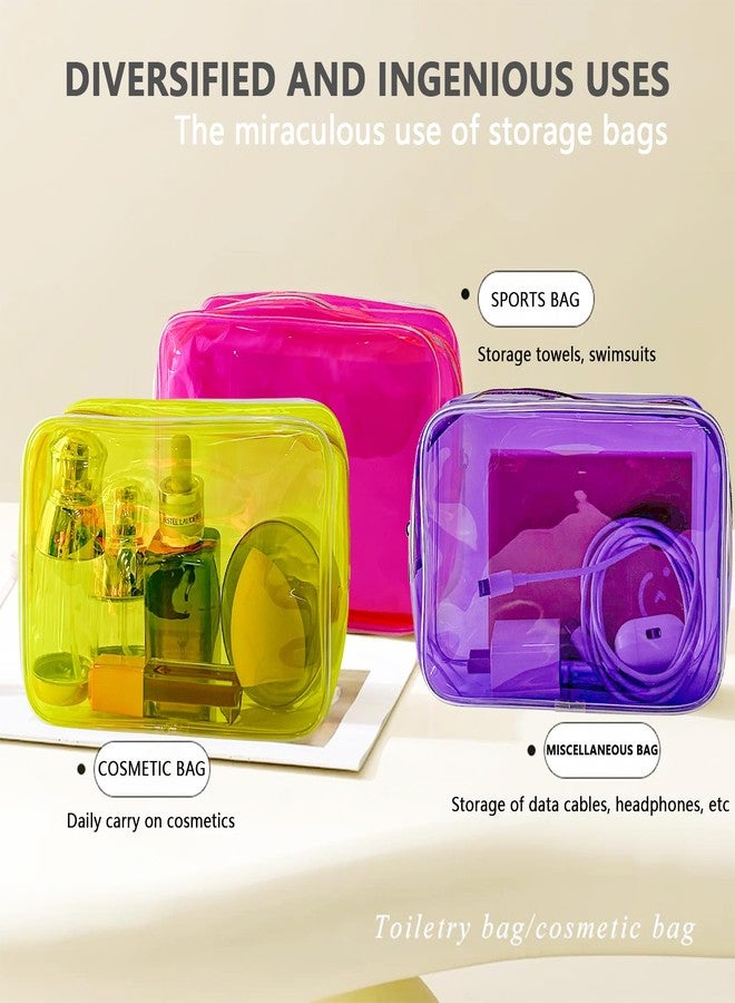 TotePrint 5 PCS Portable Waterproof Solid Makeup Bag Set for Travel, Clear Makeup Bag with Zipper for Purse Brush Bag Pen Pouch (Vivid Group) - Image 3