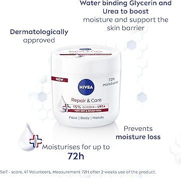 Nivea كريم نيفيا لإصلاح العناية باليوريا المرطب 400 مل كريم جسم غني ومرطب يرطب البشرة الجافة باليوريا والجلسرين لمدة 72 ساعة مثالي للجسم واليدين والوجه - Image 4