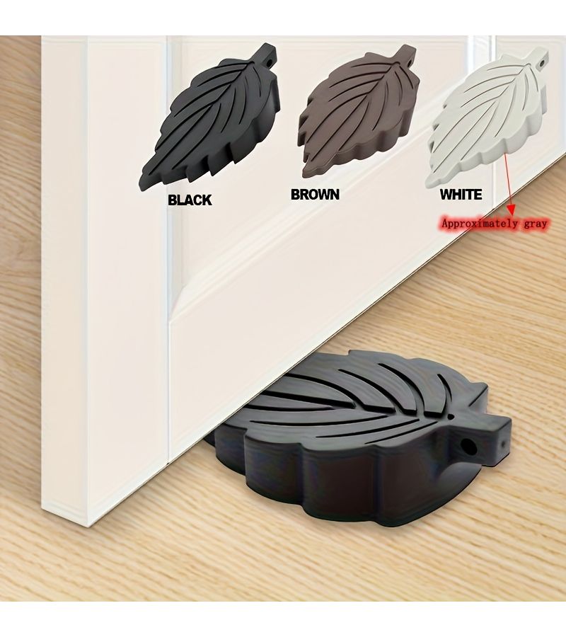Black 4 Piece Leaf Shaped Door Stopper Windproof Anti Collision Household Door Blocker For Bedroom Kitchen Office - Image 1
