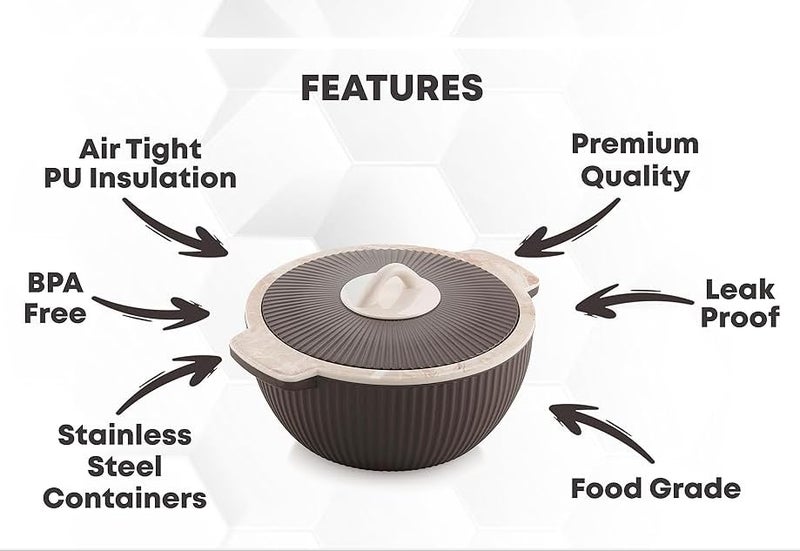 Liza Liza Crema Insulated Inner Stainless Steel Casserole with Lid Knob Handle Hot Roti Chapati Box Pot for Kitchen Home Locks in Cold Heat for Long Serving Bowl with Lid CREMA 740ml BROWN - Image 4