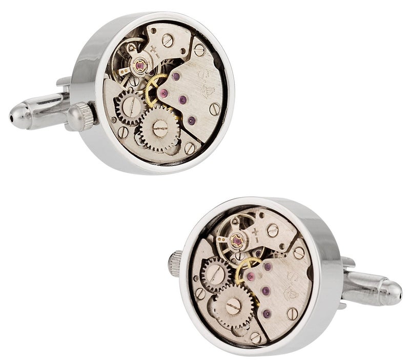 Cuff-Daddy Steampunk Cufflink Set w/ Working Silver Watch Movement - Image 1