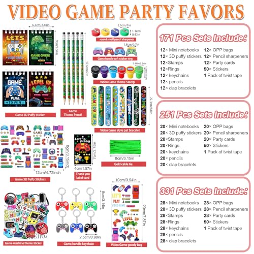 Sayglossy 251 Pcs Video Game Party Favors Set Includes Gift Bags Pencils Notebook Sharpener Slap Bracelets Rings Keychains Tattoo Gaming Stickers Stamper Gamer Party Favors for Kids Gamer Birthday - Image 2