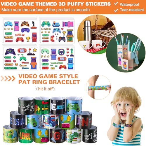 Sayglossy 251 Pcs Video Game Party Favors Set Includes Gift Bags Pencils Notebook Sharpener Slap Bracelets Rings Keychains Tattoo Gaming Stickers Stamper Gamer Party Favors for Kids Gamer Birthday - Image 3