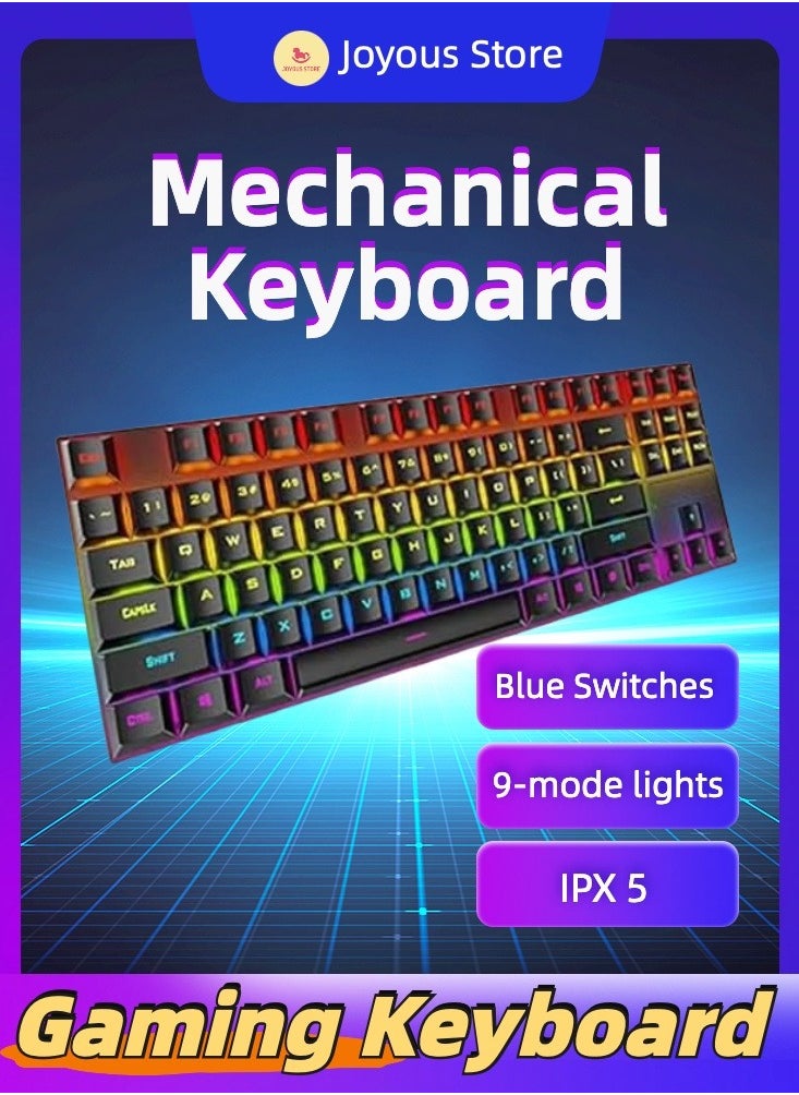 JoyousSto K87 87-key mechanical mixed light blue axis 80% keyboard RGB backlight USB wired gaming keyboard  - Image 1