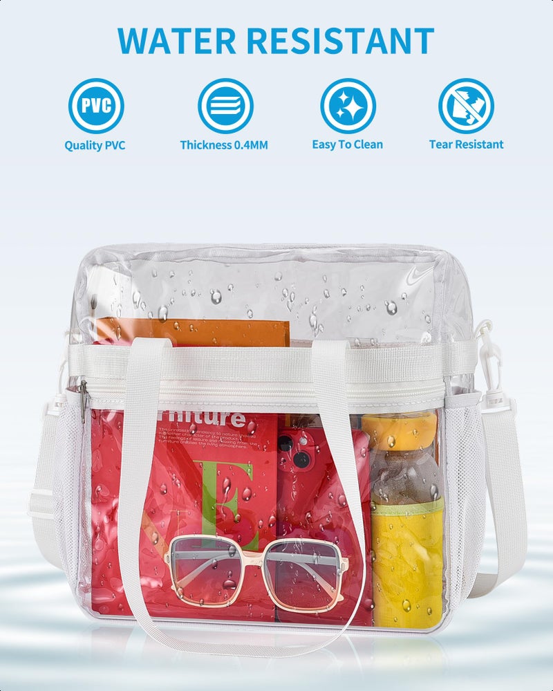 Paxiland Clear Bag for Stadium Events 12x6x12, Large Clear Tote Lunch Bag Stadium Approved with Reinforced Shoulder Straps for Concert Outfits and Festival , Transparent Handbag for Men - White - Image 4