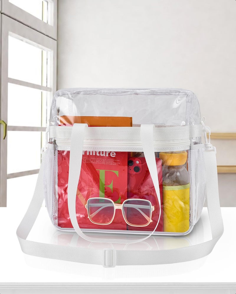 Paxiland Clear Bag for Stadium Events 12x6x12, Large Clear Tote Lunch Bag Stadium Approved with Reinforced Shoulder Straps for Concert Outfits and Festival , Transparent Handbag for Men - White - Image 2