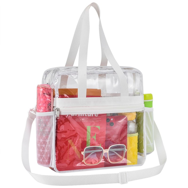 Paxiland Clear Bag for Stadium Events 12x6x12, Large Clear Tote Lunch Bag Stadium Approved with Reinforced Shoulder Straps for Concert Outfits and Festival , Transparent Handbag for Men - White - Image 1