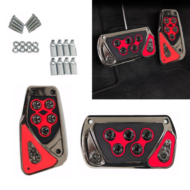 Zosgrew 2 PCS Car Pedal Covers Automotive Brake and Accelerator Pedal Pad Antislip No Drilling Vehicle Foot Treadle Universal Automatic Transmission Brake Pedals Kit for Most Cars Red - Image 3