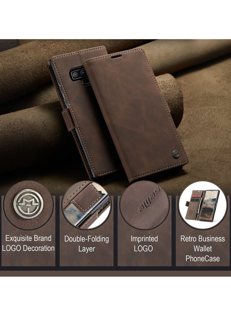 CaseMe Phone Case Luxury PU Leather Design 013 Flip Cover Card Slot Holder Cover For Samsung Galaxy Note 9 (Coffe) - Image 3