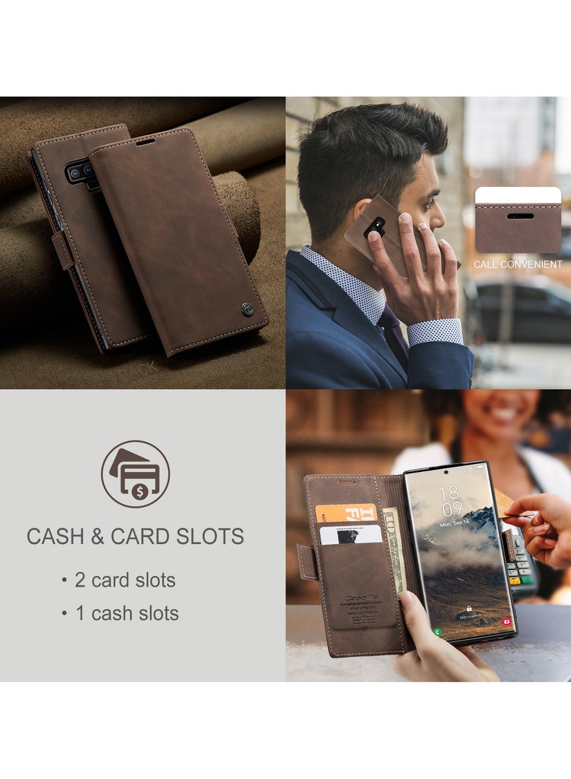 CaseMe Phone Case Luxury PU Leather Design 013 Flip Cover Card Slot Holder Cover For Samsung Galaxy Note 9 (Coffe) - Image 4