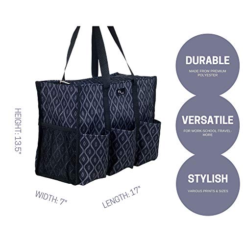 Pursetti Utility Tote with Pockets & Compartments-Perfect Nurse Tote Bag, Teacher Bag, Work Bags for Women & Craft Tote (Black Trellis_Large) - Image 2