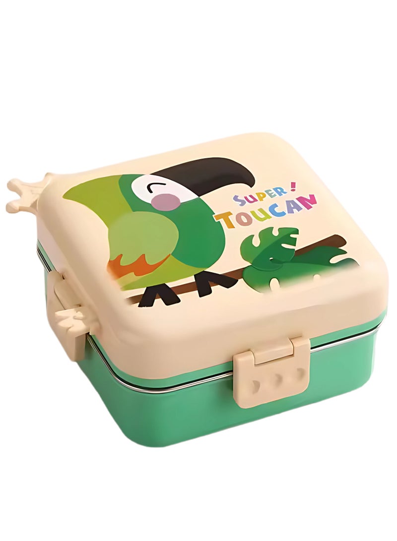 Twisoo Twisoo Kids Lunch Box Stainless Steel Insulated – Double Decker Leakproof Bento Box with Spoon, Soup Bowl, Dishwasher Safe, Durable, Perfect for School or Travel 1120ml (Parrot Cream)  - Image 1