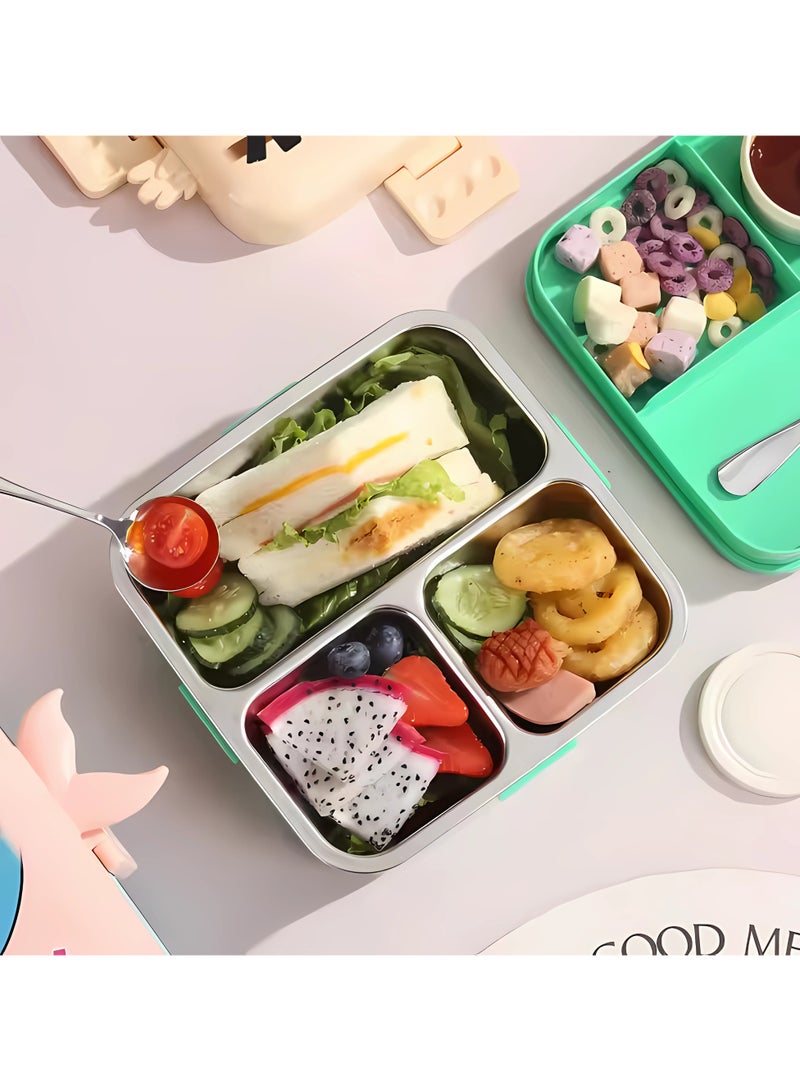Twisoo Twisoo Kids Lunch Box Stainless Steel Insulated – Double Decker Leakproof Bento Box with Spoon, Soup Bowl, Dishwasher Safe, Durable, Perfect for School or Travel 1120ml (Parrot Cream)  - Image 3