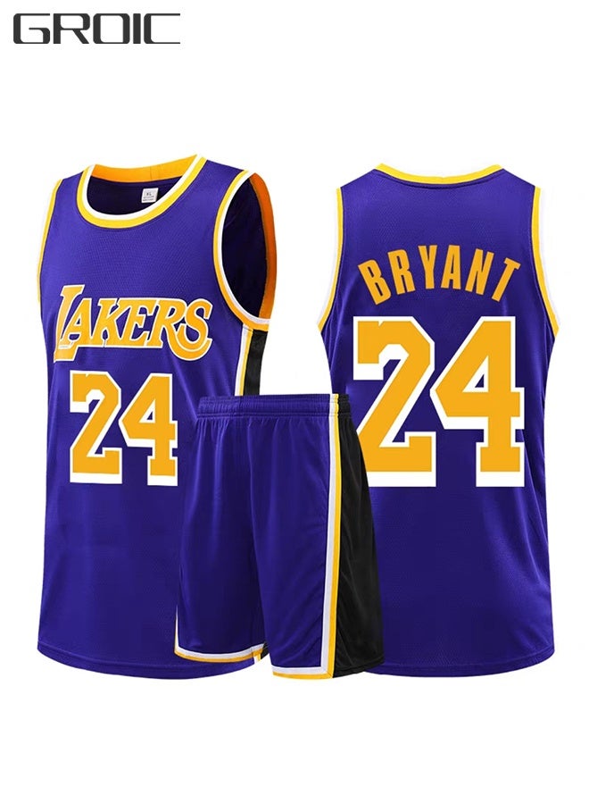 GROIC Kobe Bryant Jersey 24# Basketball T Shirt and Shorts,Basketball Jersey for Adults,Basketball Suits,BasketballJersey Set(Purple,3XL) - Image 1